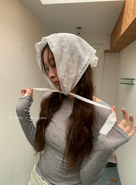 DaYu 法式田园风蕾丝三角巾女韩系氛围感复古装饰头巾多功能屁帘