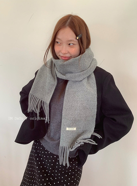 DaYu 高级感纯色双面羊毛围巾女日系复古加厚保暖围脖情侣秋冬潮