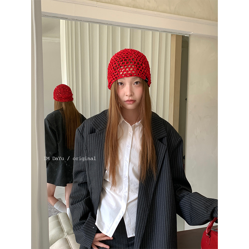 DaYu韩国ins风亮片镂空包头帽