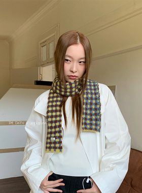 DaYu 韩国新款复古格子围巾女ins古早时髦围脖保暖简约长条针织巾