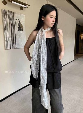 DaYu 时髦法式蕾丝波点纯欲细丝巾女小众韩系少女感长条围巾y2k潮