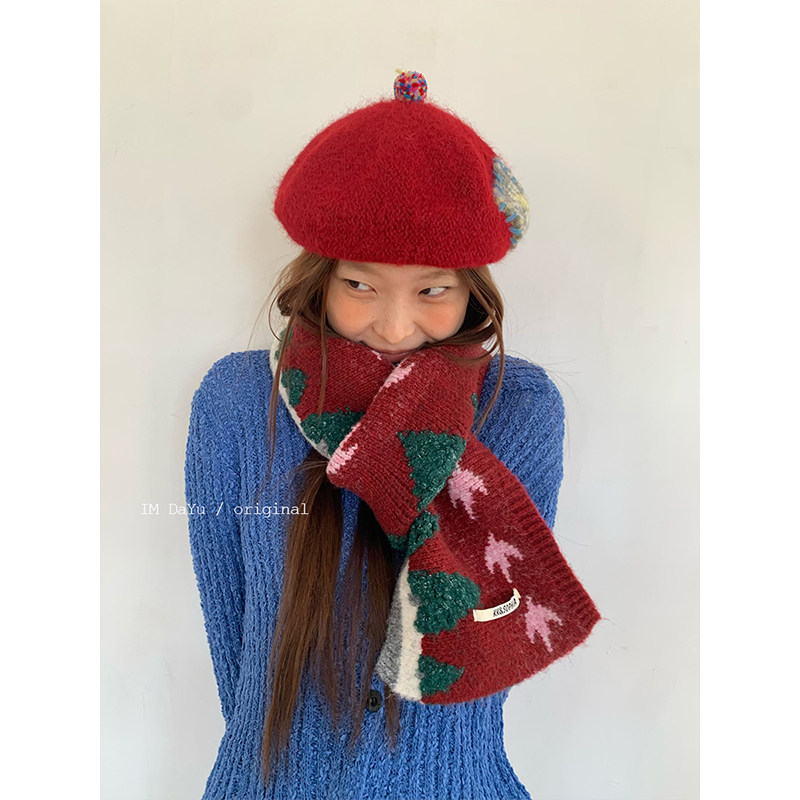 DaYu 圣诞针织红色围巾女氛围感秋冬保暖文艺围脖韩国新款披肩潮