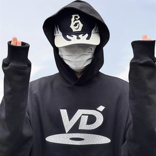 VUJADE 006字母VD光盘重磅刺绣帽衫高街KeniJima同款秋冬连帽卫衣