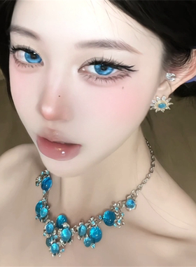 2026新款轻奢蓝色水晶花朵项链