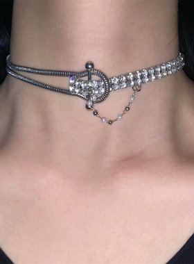 皮带扣满钻choker颈链项圈女