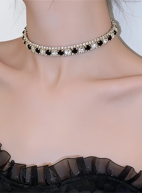 黑色锆石项链套装轻奢