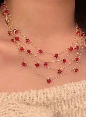 红色满天星多层叠戴项链