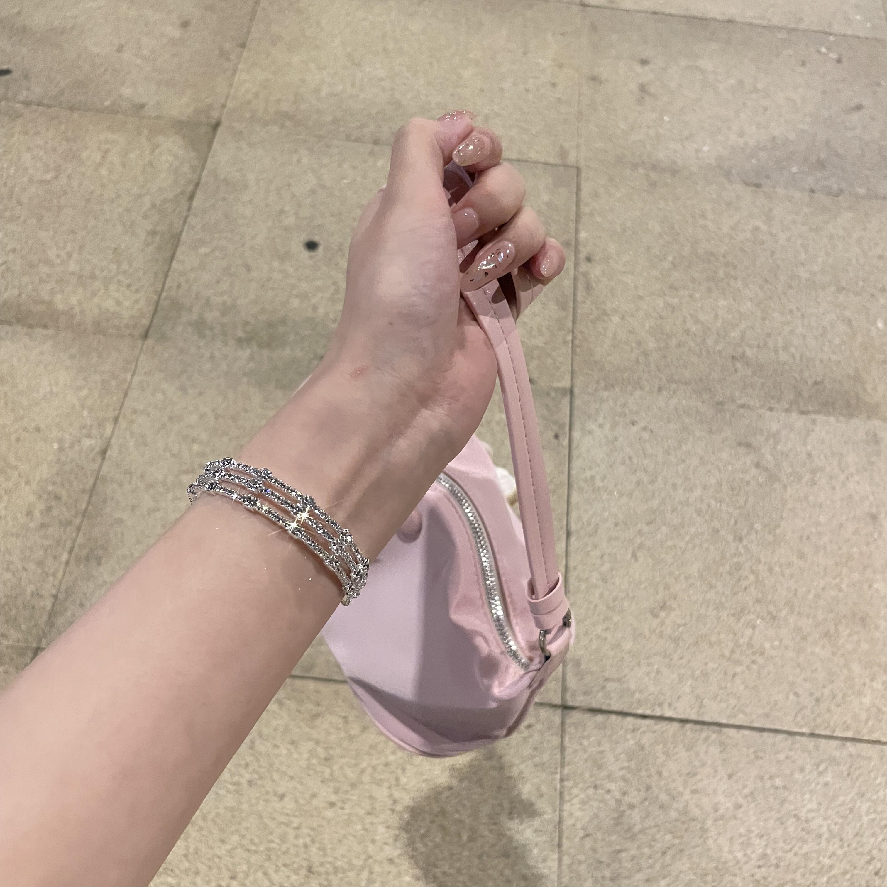 银色方块锆石手镯小众精致手链