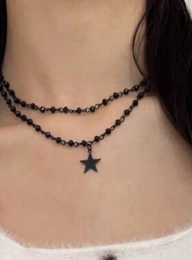 黑色星星choker双层项链女甜酷