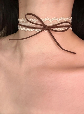 美拉德色蕾丝蝴蝶结项圈choker