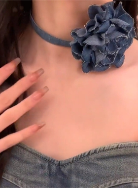 牛仔山茶花项链女甜酷少女