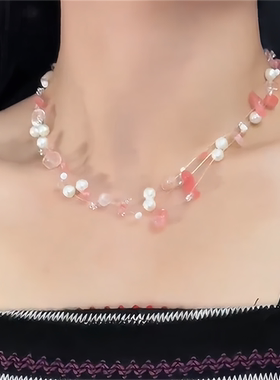 粉色水晶珍珠项链女款