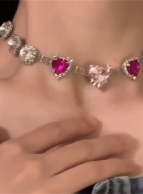 zoozmomo爱心满钻项链女轻奢小众设计感欧美风辣妹夸张桃心锁骨链