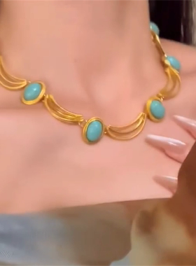 金色多层椭圆绿石项链女