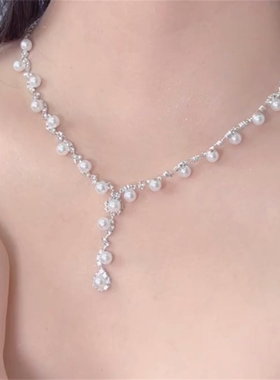 法式超闪珍珠项链耳环套装