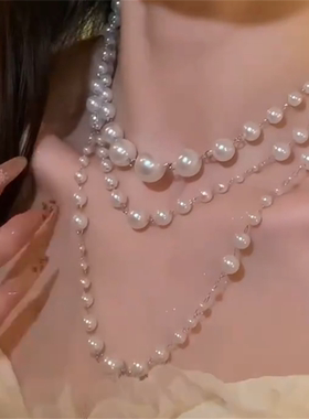 多层珍珠叠戴项链女款