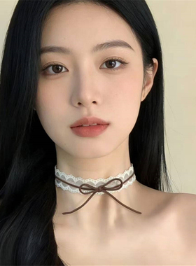 纯欲辣妹白色蕾丝蝴蝶结