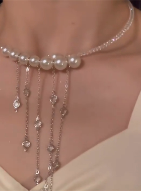 小众高级感流苏链条珍珠锁骨链