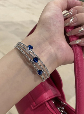 蓝色锆石镶钻多层缠绕手镯