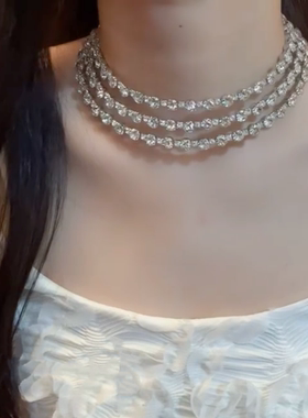 多层闪锆项链女高级感choker颈链
