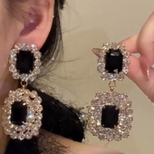 zoozmomo满钻黑色锆石耳环女重工夸张耳钉轻奢高级感欧美风耳饰潮