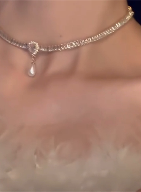 赫本风锆石珍珠吊坠项链女