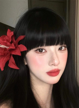复古红色百合花发夹女