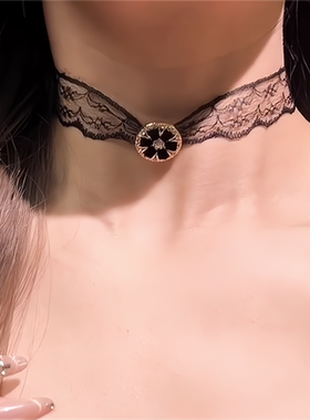 黑色蕾丝花朵choker项链女
