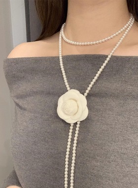玫瑰花朵珍珠项链女款