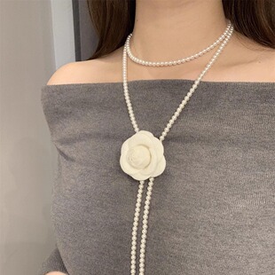 zoozmomo玫瑰花朵珍珠项链女轻奢高级感锁骨链叠戴长款毛衣链配饰