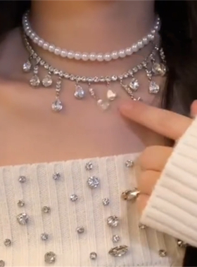 双层流苏珍珠项链女款