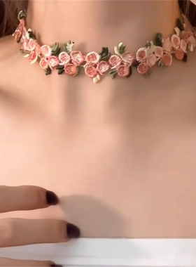 粉色花朵choker锁骨链女
