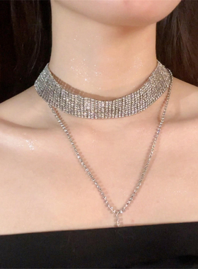 超闪镶钻长款流苏颈链