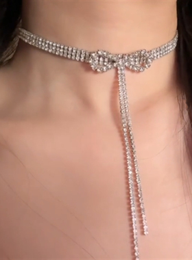 蝴蝶结锆石流苏项链女轻奢