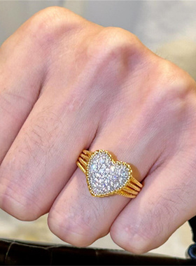 金色闪钻爱心戒指女款