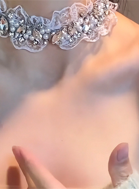 闪钻珍珠蕾丝choker项链