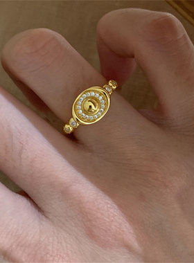 中古金色镶钻元宝戒指女