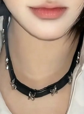 黑色十字架皮项链女高级感