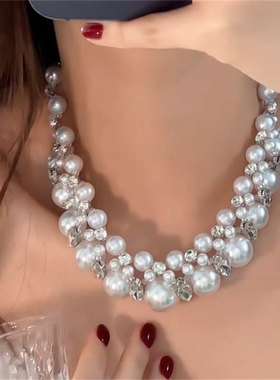 闪锆双层珍珠choker项链女