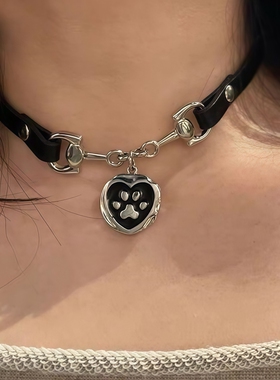 甜酷辣妹风颈链爱心猫爪吊坠