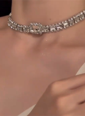 超闪满钻银色闪钻choker锁骨链女