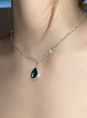 绿色水滴锆石满钻项链女