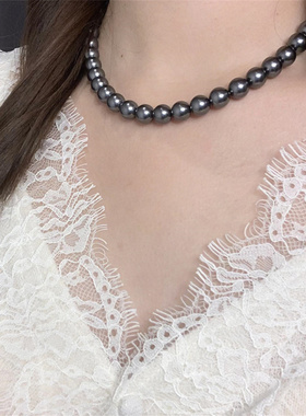 轻奢简约黑灰珍珠项链女款