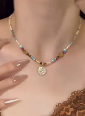 彩色串珠太阳花项链女