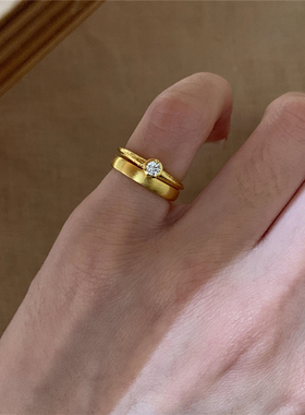 中古金色拉丝素圈戒指女