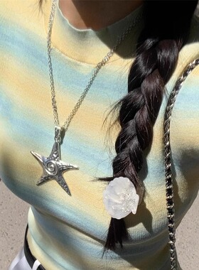 甜酷辣妹银色大五角星吊坠项链