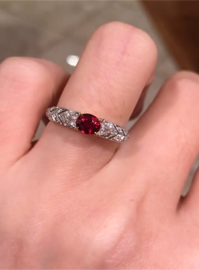 鸽血红宝石戒指女指环