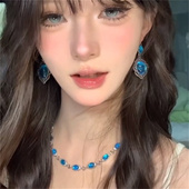 zoozmomo蓝色锆石项链女高级轻奢小众设计感配饰颈链中古锁骨链潮