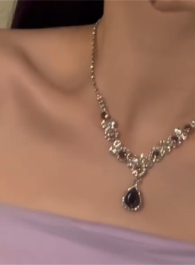 紫色水滴锆石流苏项链耳环套装