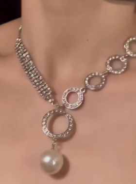 满钻圈圈珍珠吊坠项链女